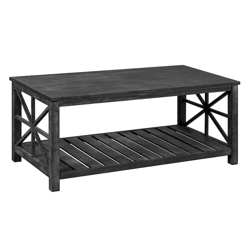 Tavolino rustico in legno con ripiano inferiore — 119 x 58 x 48 cm