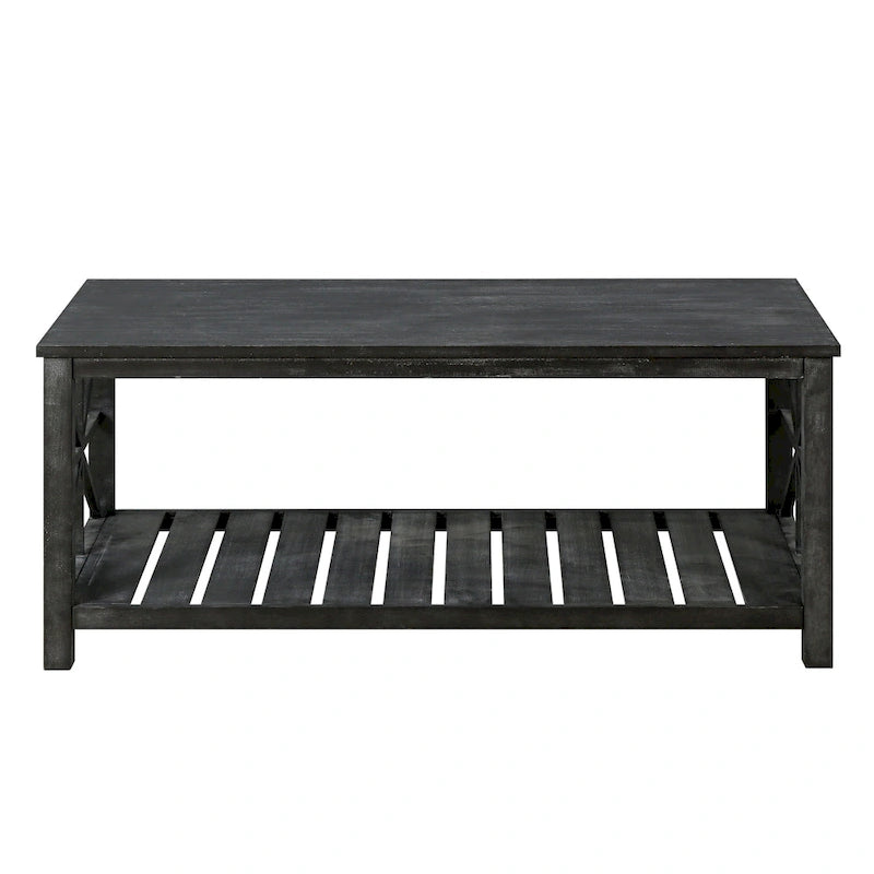 Tavolino rustico in legno con ripiano inferiore — 119 x 58 x 48 cm