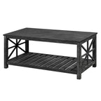 Tavolino rustico in legno con ripiano inferiore — 119 x 58 x 48 cm