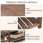 Tavolino rustico in legno con ripiano inferiore — 119 x 58 x 48 cm