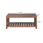 Tavolino rustico in legno con ripiano inferiore — 119 x 58 x 48 cm