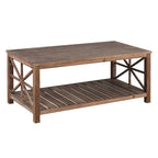 Tavolino rustico in legno con ripiano inferiore — 119 x 58 x 48 cm
