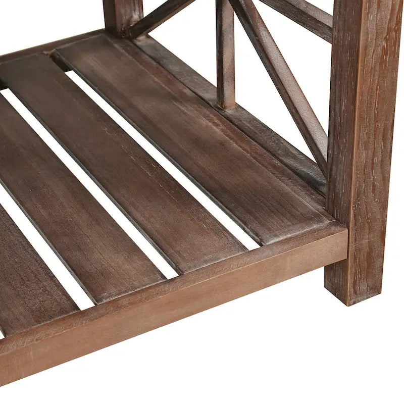 Tavolino rustico in legno con ripiano inferiore — 119 x 58 x 48 cm