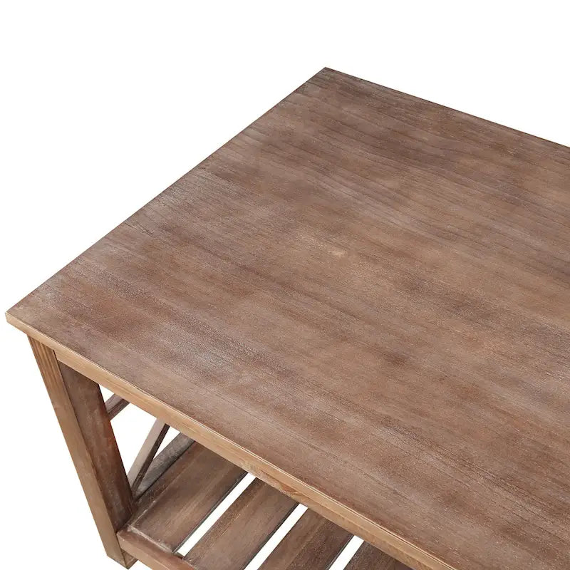 Tavolino rustico in legno con ripiano inferiore — 119 x 58 x 48 cm