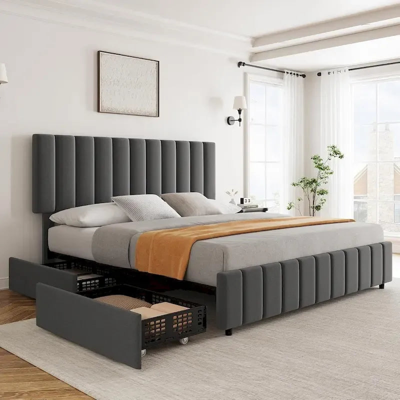 Struttura letto matrimoniale con 4 cassetti contenitore e testiera regolabile