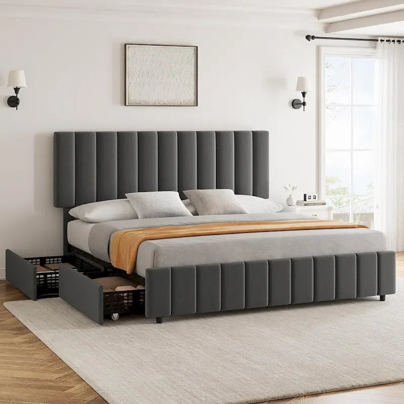 Struttura letto matrimoniale con 4 cassetti contenitore e testiera regolabile