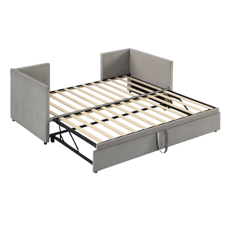 Letto a giorno imbottito Twin Size con letto estraibile a scomparsa – Grigio