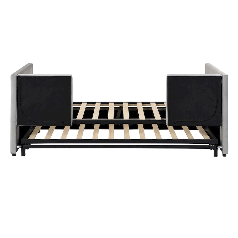 Letto a giorno imbottito Twin Size con letto estraibile a scomparsa – Grigio