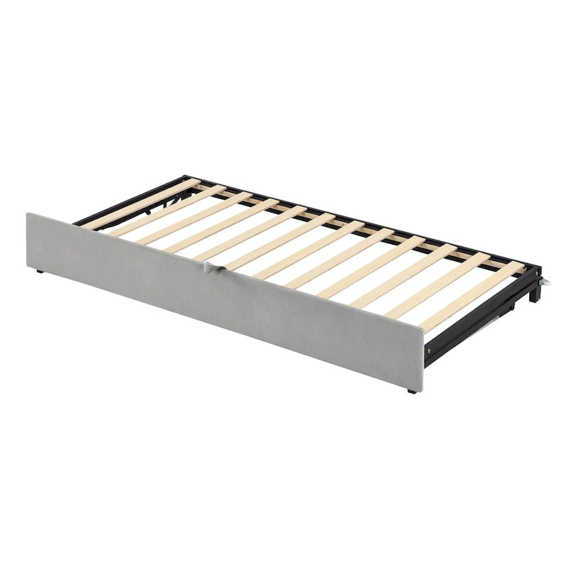 Letto a giorno imbottito Twin Size con letto estraibile a scomparsa – Grigio