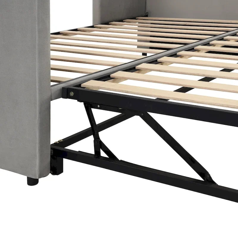 Letto a giorno imbottito Twin Size con letto estraibile a scomparsa – Grigio