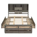Queen-Size-Platformbett mit Ablage und 8 Schubladen, einfacher Aufbau