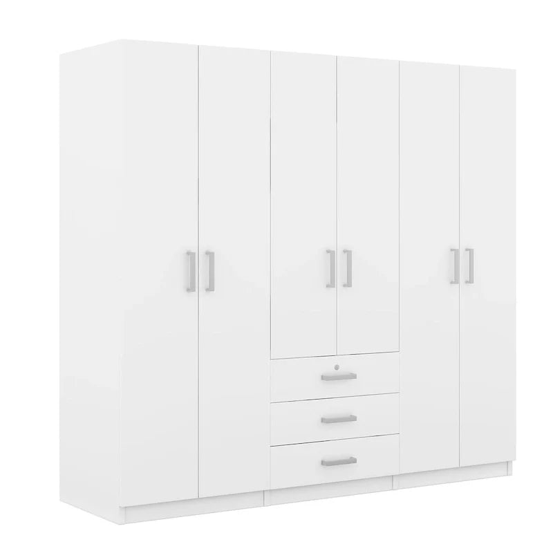 Houten kledingkast met 6 deuren en 3 grote laden voor de slaapkamer