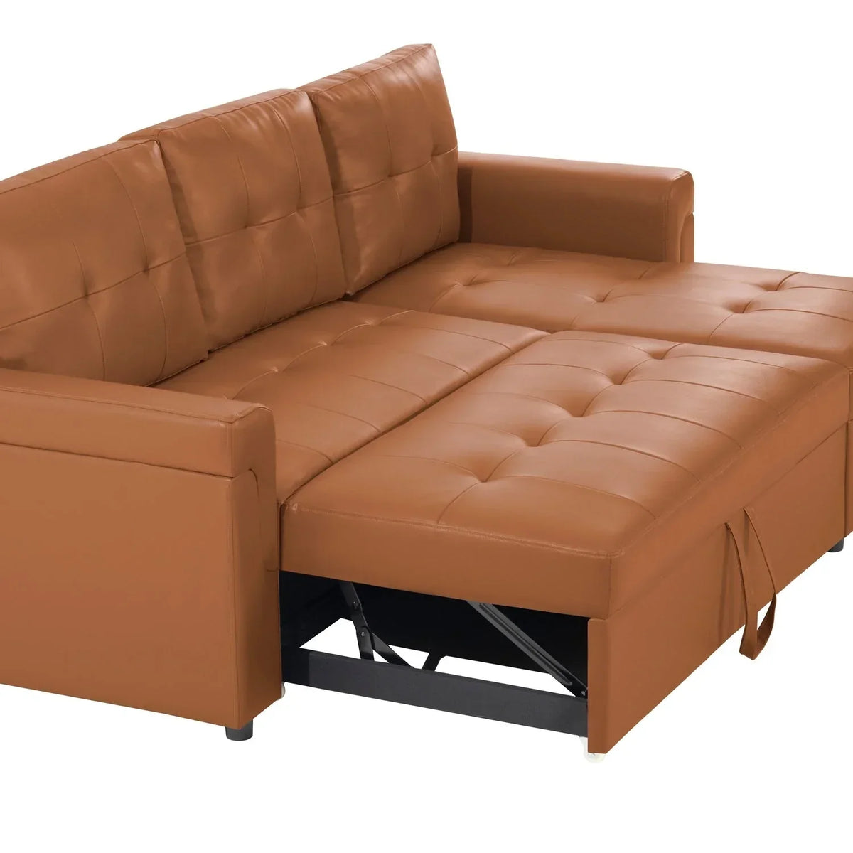 Canapé d’angle convertible et réversible avec lit escamotable, méridienne avec rangement dissimulé et pieds robustes
