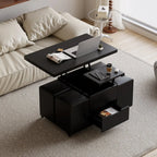 Klappbarer Couchtisch mit Hubplatte, 4 Hockern und Stauraum
