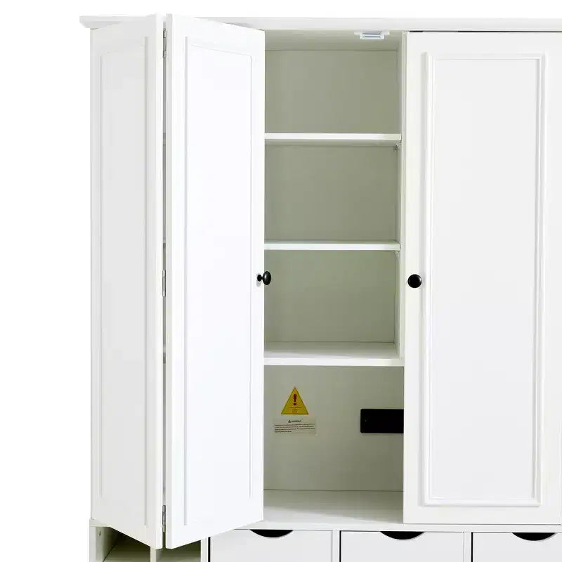 Whisen freistehender 71' hoher Küchenschrank, großer Vorratsschrank mit 4 Falttüren, Regalböden und Weinregalen