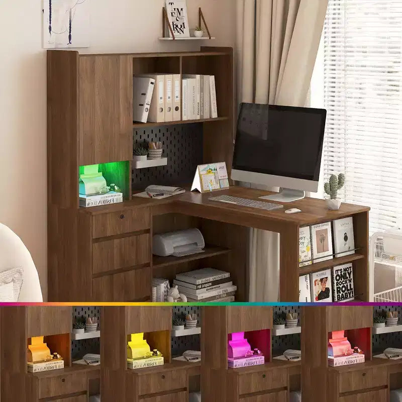 Hoekbureau in L-vorm van 46 inch met boekenkast en lades