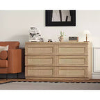Rattan-Kommode fürs Schlafzimmer mit 6 Schubladen, 47 breite Kommode im modernen Landhausstil, Holz-Aufbewahrungsschrank und Organizer für Kleiderschrank, Wohnzimmer und Flur