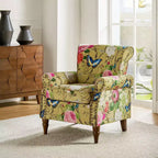 Araceli traditionele houten fauteuil met bloemenstof, hoge rugleuning met vleugels en siernagels| ART OF LIVING DESIGNS