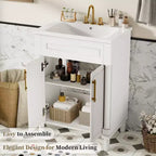 Meuble-lavabo de salle de bains 24 avec lavabo en céramique, meuble de style Shaker, 2 portes à fermeture amortie, structure en bois massif pour petite salle de bains ou salle d'eau
