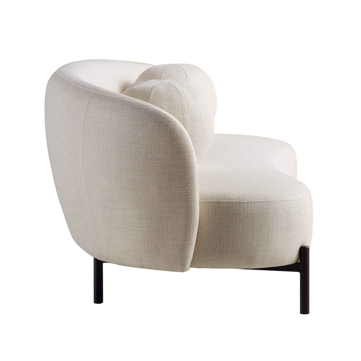 Gebogen driezitsbank met bolvormige kussens, beige linnenmix