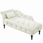Moderne Chaiselongue, 60.6, mit Samtbezug, Knopfheftung, Beinen aus Massivholz und Ziernägeln