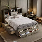 Queen-Size-Platformbett mit Ablage und 8 Schubladen, einfacher Aufbau