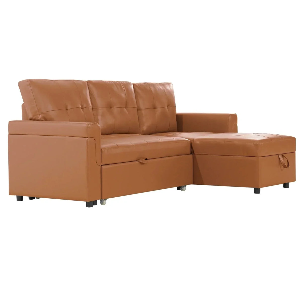 Canapé d’angle convertible et réversible avec lit escamotable, méridienne avec rangement dissimulé et pieds robustes