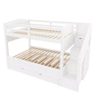Whisen XL-Etagenbettgestell mit Ausziehbett, Etagenbett mit Stauraum, Etagenbett aus Massivholz, Stauraumtreppe, Kleiderschrank, 3 Schubladen, für Kinder