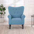 Erommy moderne fauteuil, fauteuil met hoge rugleuning, gestoffeerde eenzitsbank met knopen en houten poten voor de woonkamer