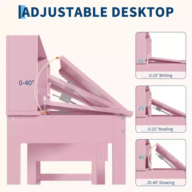 Ensemble bureau et chaise pour enfant, table d’étude en bois avec plateau inclinable réglable, tiroirs et tableau en liège - Ensemble de bureau scolaire pour enfants