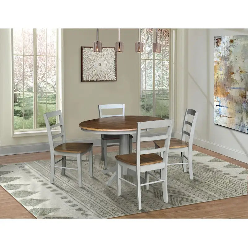 36 Round Extension Dining Table With 4 Madrid Chairs