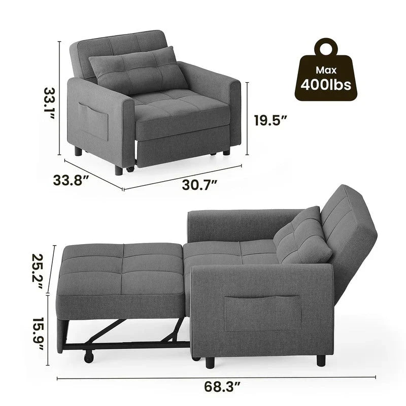 Canapé-lit convertible 3 en 1 avec réglage ajustable, fauteuil-canapé avec lit escamotable, lit pliant convertible pour le salon