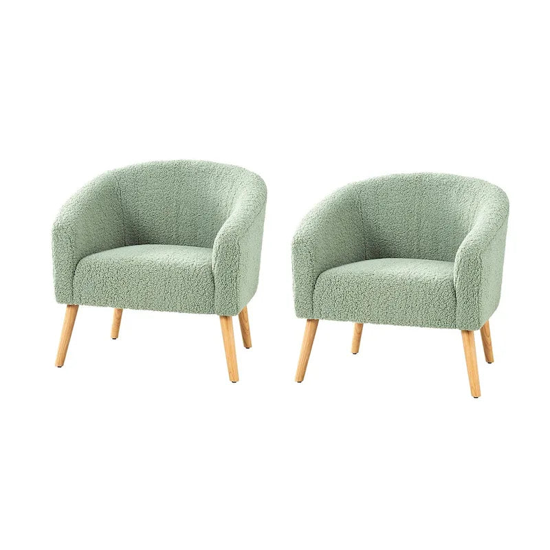 Moderne Sheila-fauteuil van bouclé met een breedte van 30 W en poten van massief hout, set van 2, van HULALA HOME