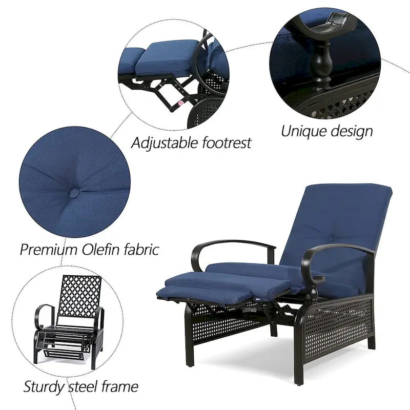 Verstelbare relaxfauteuil voor terras, loungebank met kussen - 38 (D) x 26.5 (W) x 38.5 (H) INCH