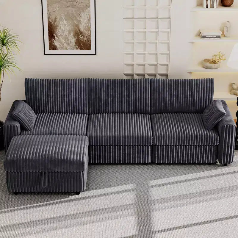 Dyonery modulaire hoekbank van ribfluweel met afneembare, wasbare hoezen
