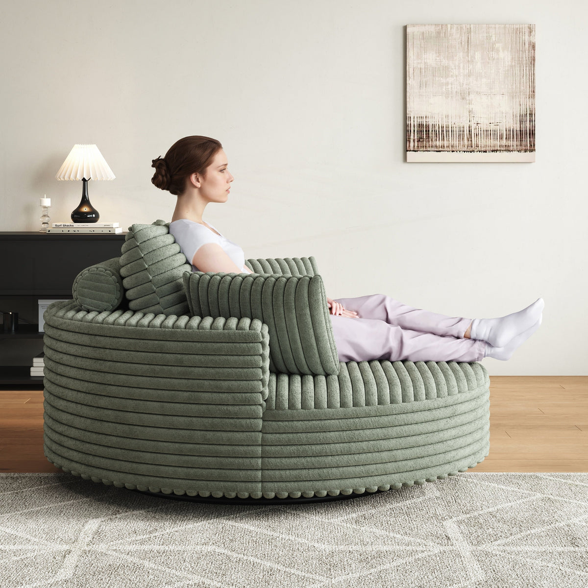 Draaifauteuil voor één persoon van corduroy, chenille en schuim