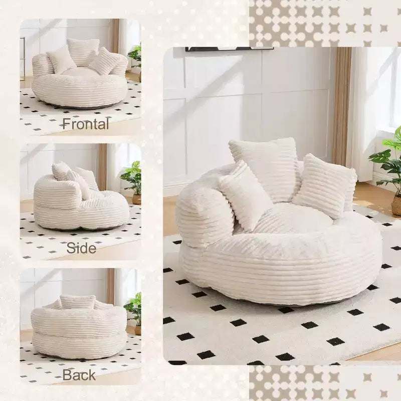 Sofa typu bean bag dla dorosłych i dzieci, duży fotel typu bean bag z sztruksu, 3 poduszkami i podłokietnikami do salonu lub sypialni