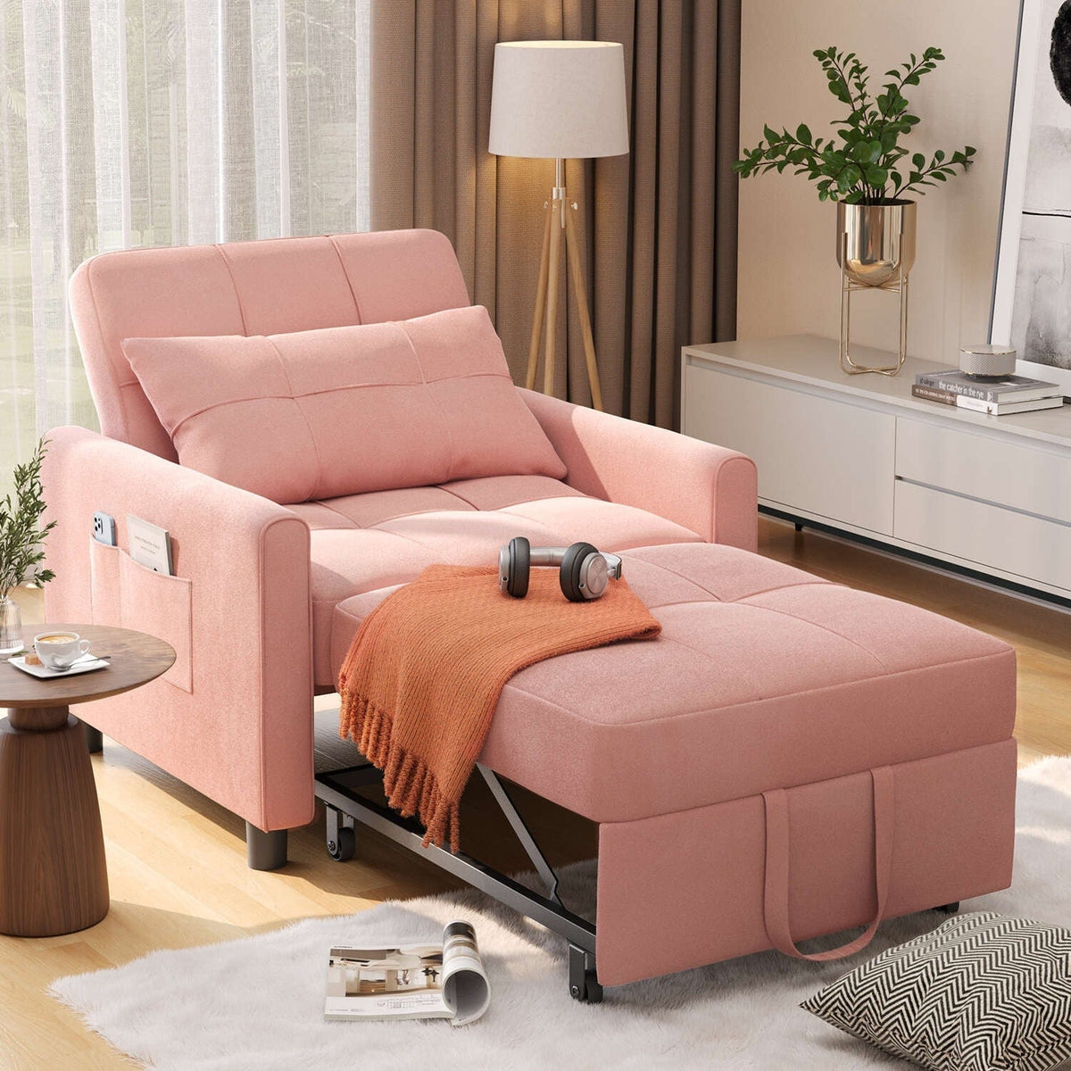 3-in-1-Schlafsofa mit verstellbarer Liegefläche, ausziehbares Sesselsofa, umwandelbares Klappbett fürs Wohnzimmer