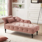 Moderne Chaiselongue, 60.6, mit Samtbezug, Knopfheftung, Beinen aus Massivholz und Ziernägeln