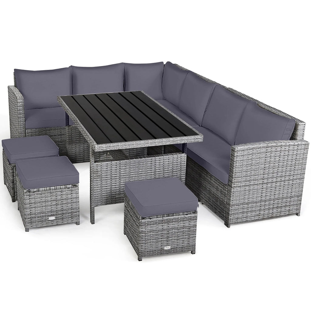 Costway 7-delige diningset van rotan voor het terras, modulaire bank, sofa en voetenbank - bekijk de details