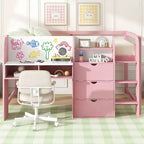Pink/White Low Loft Bed with Desk, Storage & Whiteboard ?C Twin, 1-Person