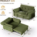 Dyonery 3-in-1-Schlafsofa, ausziehbares Schlafsofa mit Seitentasche und verstellbarer Rückenlehne, werkzeugloser Aufbau, klappbares Zweisitzersofa