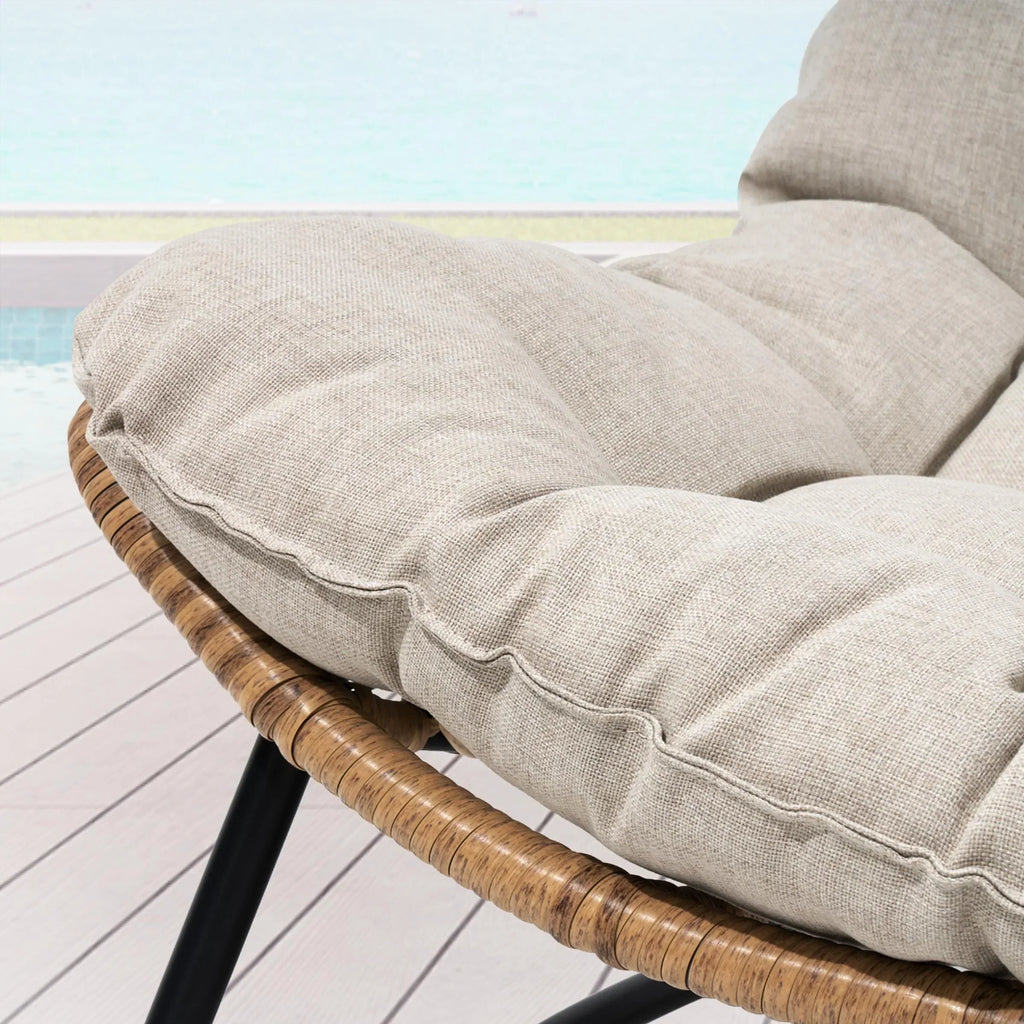 Dubbele papasan-loveseat met kussen, weerbestendig PE-rotan en metalen frame voor binnen en buiten