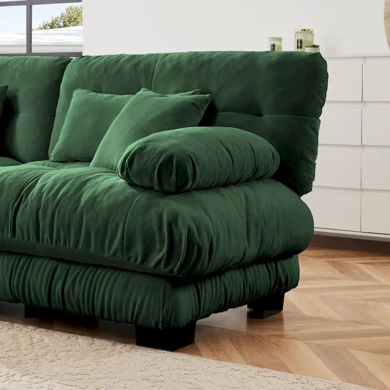 L-vormige loveseat, hoekbank van chenille met lendenkussens