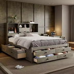 Queen-Size-Platformbett mit Ablage und 8 Schubladen, einfacher Aufbau