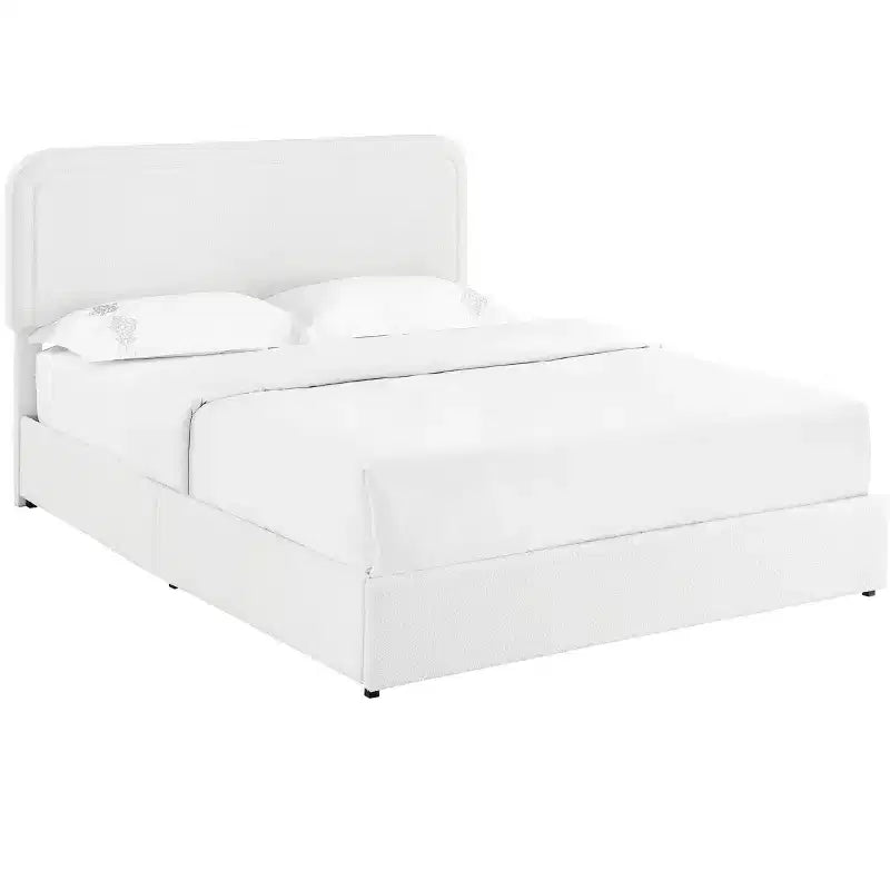 Modern queensize bed met bouclébekleding en opbergladen
