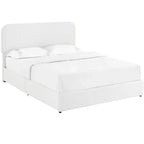 Modern queensize bed met bouclébekleding en opbergladen