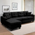 Wohnlandschaft mit L-förmiger Chaiselongue und Getränkehalter