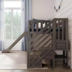 Kinder-Hochbett, niedrig, für Einzelmatratze, mit Rutsche und Treppe, Massivholz, 14 Schutzgittern, Tragkraft 400 lb