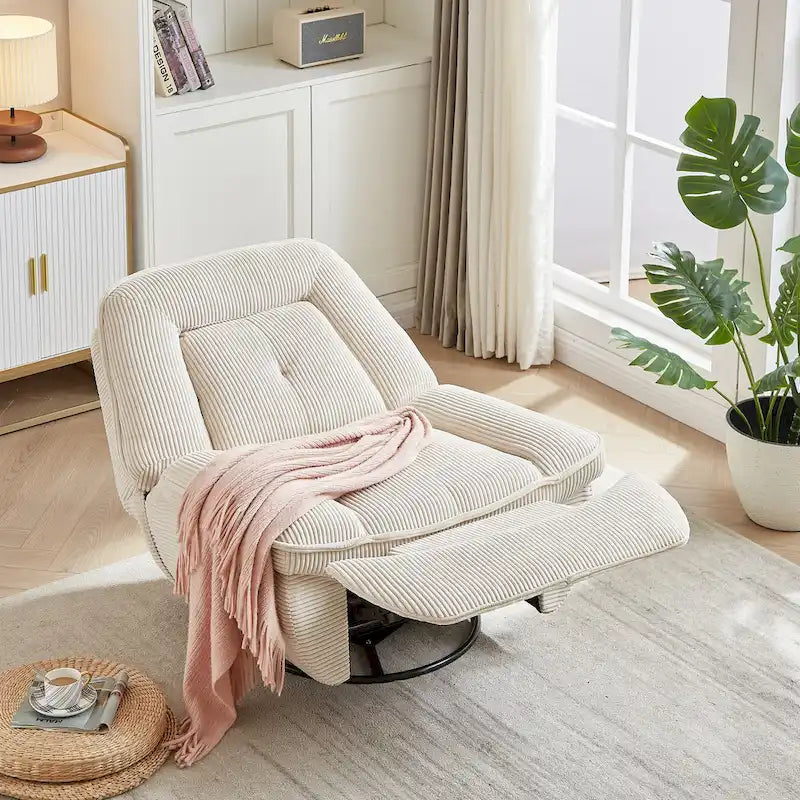 Draaibare relaxfauteuil van ribfluweel met voetensteun voor de woonkamer